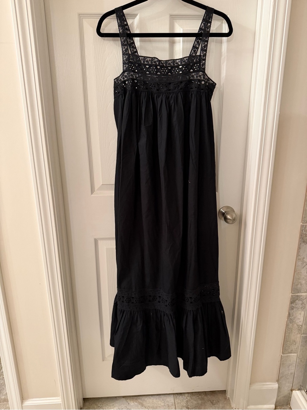 J. Crew Black Lace-Trim Maxi Dress